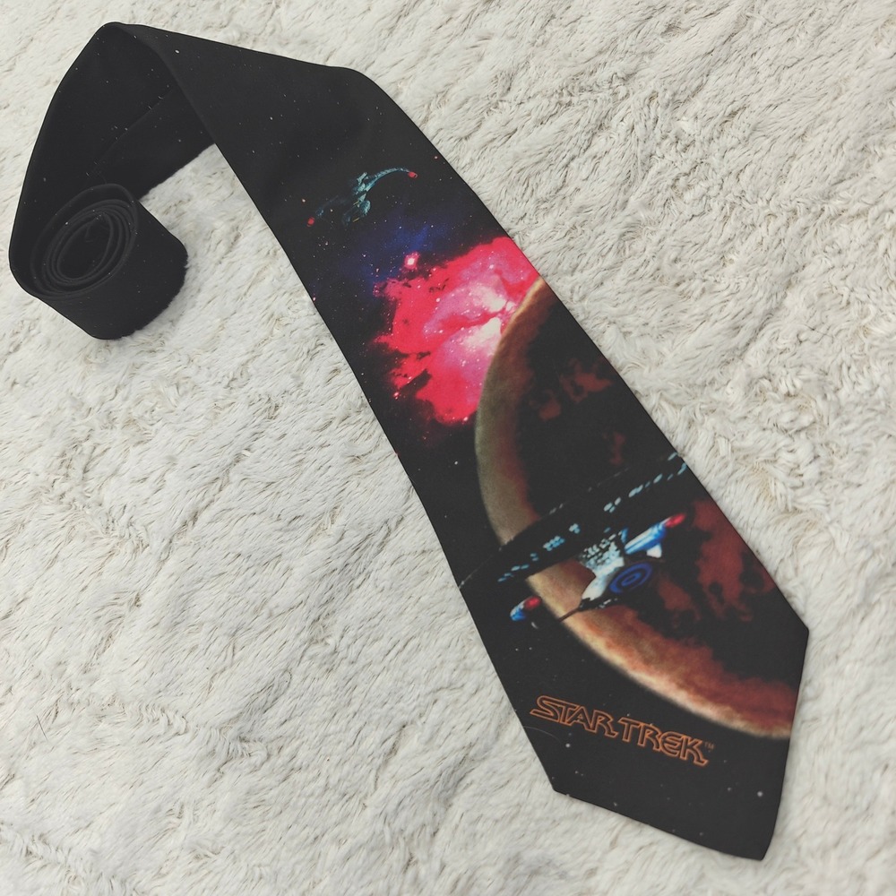 VTG Ralph Marlin Star Trek Klingon Battle Necktie 57" Teacher Library Nerd Space